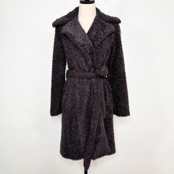 Sooki Teddy Wrap Trench Coat Gray Jacket Fuzzy Warm Classic Preppy Winter Size M - Picture 1 of 13